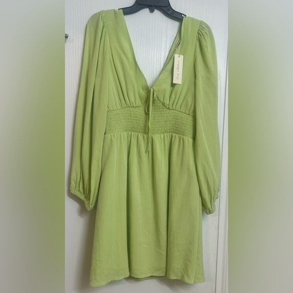 NEW Copper Key Smocked Waist Long Sleeve Green Dress Size L - Picture 8 of 14